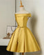 Short Gold Homecoming Dress Satin Off Shoulder