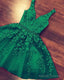 Short Green Homecoming Dress Lace Embroidery