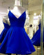 Short Green Satin V Neck Homecoming Dress