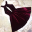 Short Halter Top Burgundy Velvet Homecoming Dresses