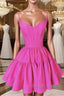 Short Hot Pink Satin Corset Ruffles Dress