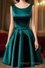 Short Hunter Green Satin Prom Dress With Bow