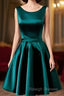 Short Hunter Green Satin Prom Dresses With Bow