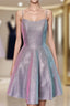 Short Iridescent Blue Glitter Dresses