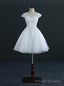 Short Knee Length Tulle Lace Cap Sleeve Wedding Dresses