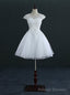 Short Knee Length Tulle Lace Cap Sleeve Wedding Dresses