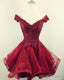Short Lace Beaded V-Neck Off Shoulder Homecoming Dress Organza