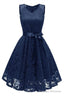 Short Navy Blue Lace Dresses With Sash Homecoming Dress