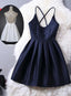 Short Navy Blue Women Dresses, Cross Back Prom Dresses,Graduation Dresses