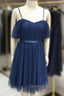 Short Navy Tulle Bridesmaid Dresses Off Shoulder