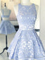 Short Open Back Blue Lace Prom Dress Short Blue Lace Prom Graduation Homecoming Dress