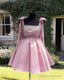 Short Pink Beaded Satin Bow Straps Dresses