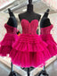 Short Pink Red Layered Lace Prom Dress Short Pink Red Layered Prom Homecoming Dress