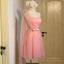Short Pink Tulle Pleated Bridesmaid Dress One Shoulder