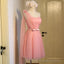 Short Pink Tulle Pleated Bridesmaid Dresses One Shoulder