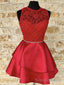 Short Red Lace Prom Dresses, Short Red Lace Formal Homecoming Dresses