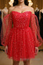 Short Red Long Sleeves Tulle Prom Dress Short Red Long Sleeves Prom Homecoming Dress
