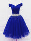 Short Royal Blue Beaded Prom Dresses, Short Royal Blue Beaded Formal Homecoming Dresses