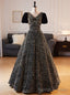 Short Sleeve Sequins V Neck Prom Dress