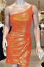Short Tight Neon Orange Sequin Dress