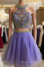 Short Two Piece Prom Dress Beaded Top