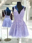 Short V Neck Purple Lace Prom Dress Short Purple Lace Prom Homecoming Dress