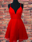 Short V Neck Red Prom Dress V Neck Short Red Graduation Homecoming Dress