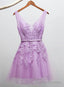 Short V Neckline Tulle with Applique Short Formal Dress, Cute Prom Dress