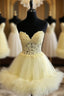 Short Yellow Lace Corset Ruffle Hemline Dresses