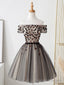 Cute Tulle Short Prom Dress with Flowers, Black Tulle Prom Dress