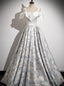 Silver Flower Print Straps Prom Dress