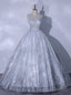 Silver Gray Sequins Straps Quinceanera Dress
