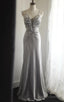 Silver Meimaid Satin Spaghetti Straps Beaded Long Prom Dress Sweetheart Neckline Formal Evening Dress