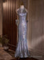 Silver Mermaid Sequins Backless Prom Dress