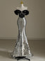 Silver Mermaid Sequins Off the Shoulder Beading Prom Dress