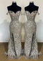 Silver Sequin Lace Off the Shoulder Mermaid Prom Dress