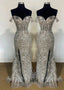 Silver Sequin Lace Off the Shoulder Mermaid Prom Dress