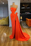 Silver Sequined One Shoulder Orange High-split Prom Dress