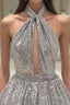 Silver Sexy Halter Sequined Backless Short Homecoming Dress, Sparkly Party Dress