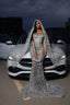 Silver Sparkle Beaded Mermaid Court Train Sweetheart Sleeveless Prom Dresses