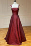Simple A-Line Burgundy Long Prom Dresses