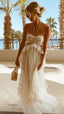 Simple A-Line Halter Tulle Champagne Long Prom Dress