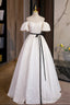 Simple A Line Jacquard Fabric Long Prom Dress, Off the Shoulder Prom Dress