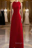 Simple A-Line Red Floor Length Open Back Prom Dresses