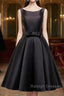Simple A-Line Satin Black Short Prom Dress, Black Homecoming Dress