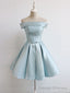 Simple A Line Satin Blue Short Prom Dress, Blue Satin Homecoming Dress