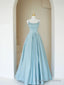 Simple A Line Satin Long Prom Dress, Blue Long Bridesmaid Dress