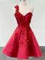 Simple A-Line Short Sweetheart Flowers One Straps Red Homecoming Dress Online