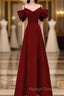 Simple A Line Straps Red Satin Long Prom Dresses