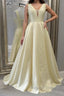 Simple A Line V Neck Open Back Yellow Long Prom Dresses, Yellow Formal Evening Dresses